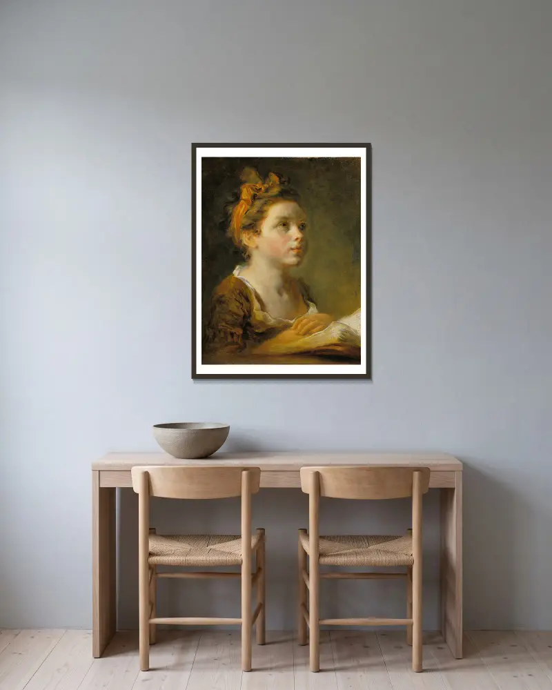 Girl reading a book av Jean-Honoré Fragonard inramad på en vägg