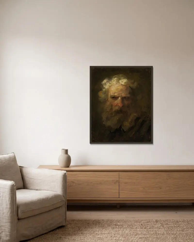Huvud av en gammal man av Jean-Honoré Fragonard inramad på en vägg