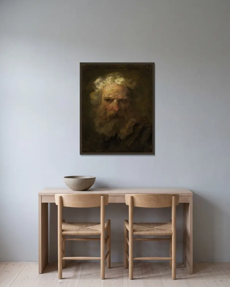 Huvud av en gammal man av Jean-Honoré Fragonard inramad på en vägg