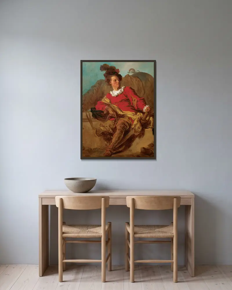 Jean-Claude Richard, abboten av Saint-Non, klädd 'à l'espagnole' av Jean-Honoré Fragonard inramad på en vägg