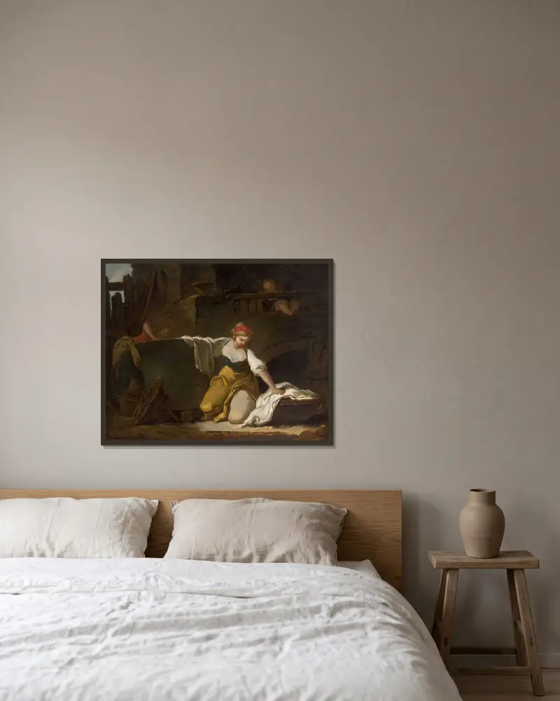 Jeunes lavandières av Jean-Honoré Fragonard inramad på en vägg