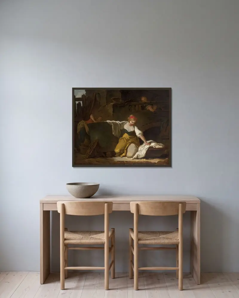Jeunes lavandières av Jean-Honoré Fragonard inramad på en vägg