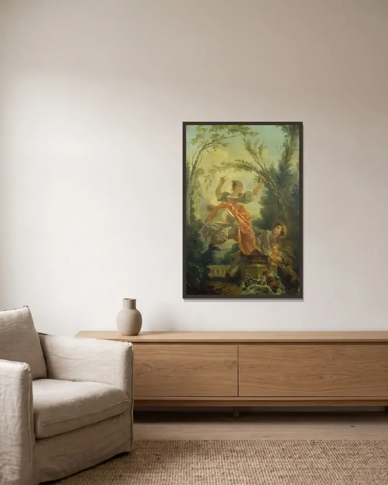 Die Wippe von Jean-Honoré Fragonard gerahmt an einer Wand