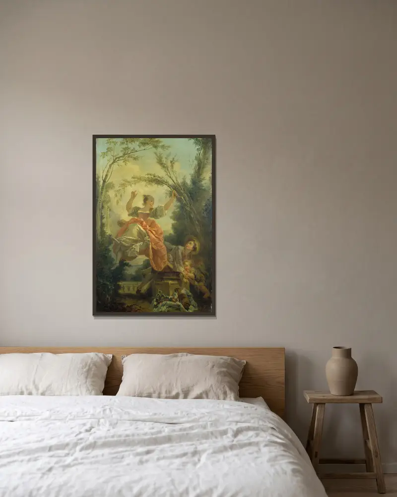 Die Wippe von Jean-Honoré Fragonard gerahmt an einer Wand