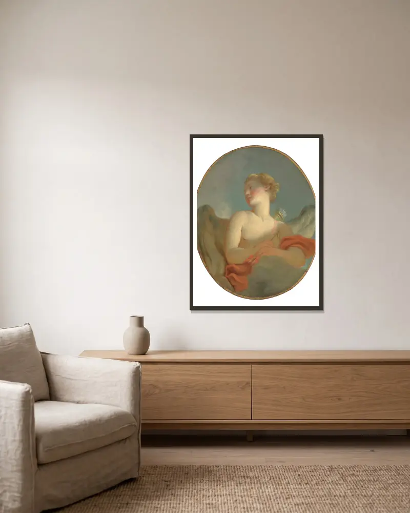 Kärleken; påstås vara ett porträtt av Marie Catherine Colombe (1751–1830) som Amor av Jean-Honoré Fragonard inramad på en vägg