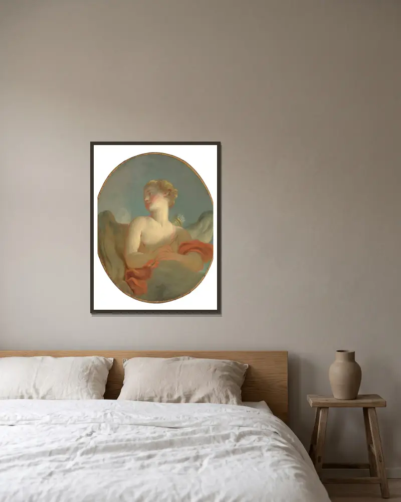Kärleken; påstås vara ett porträtt av Marie Catherine Colombe (1751–1830) som Amor av Jean-Honoré Fragonard inramad på en vägg