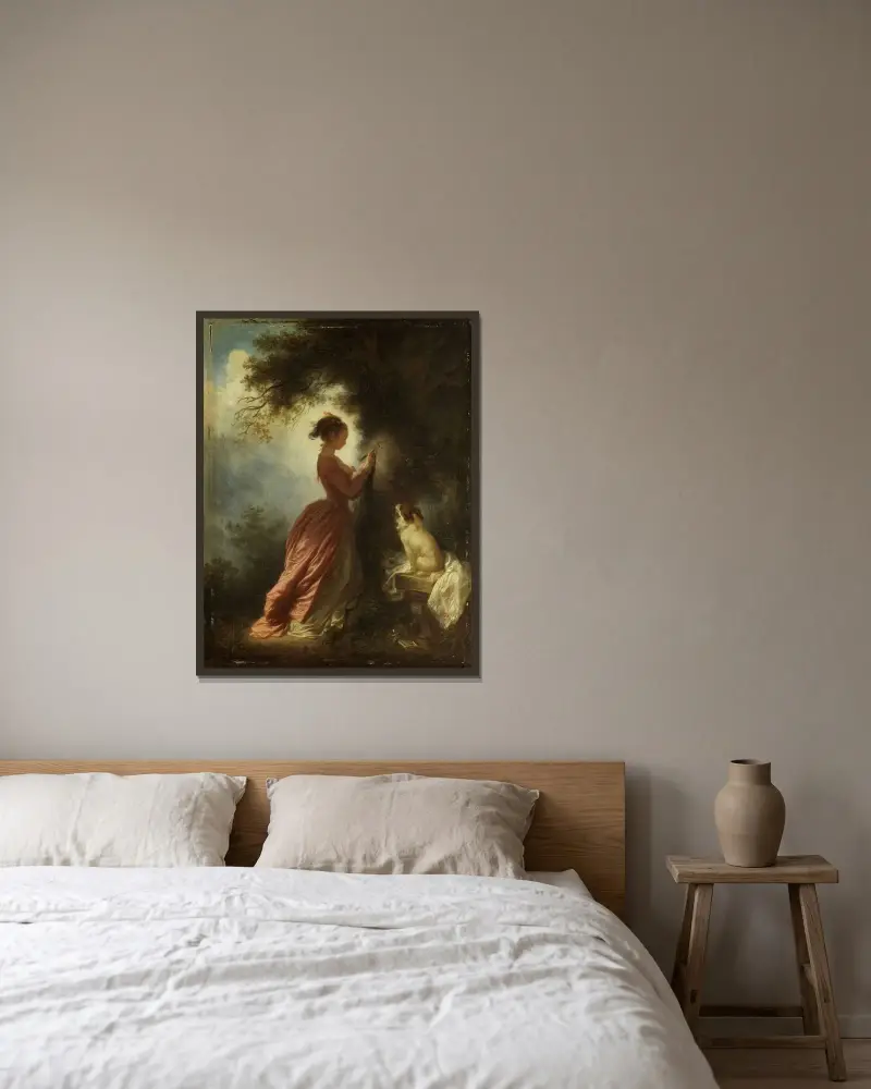 Die Zahl der Liebe (Die Erinnerung) von Jean-Honoré Fragonard gerahmt an einer Wand