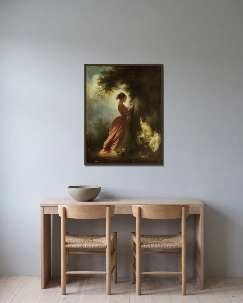 Die Zahl der Liebe (Die Erinnerung) von Jean-Honoré Fragonard gerahmt an einer Wand