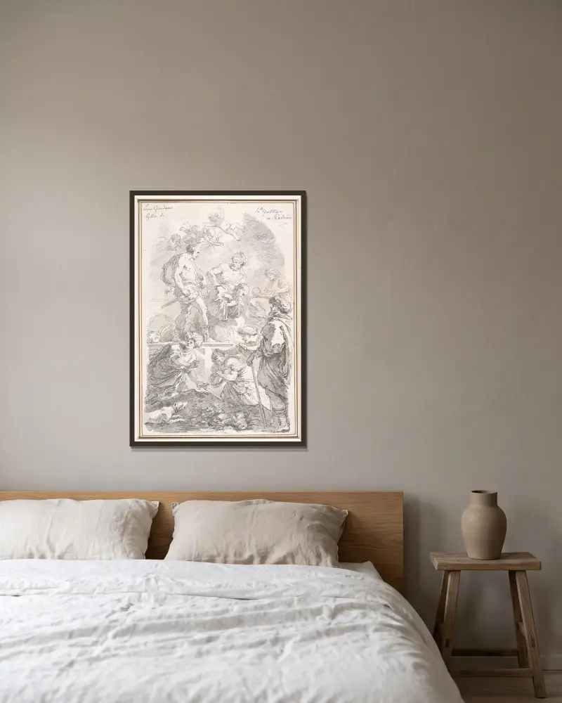 Le Martyre de Saint Placide av Jean-Honoré Fragonard inramad på en vägg