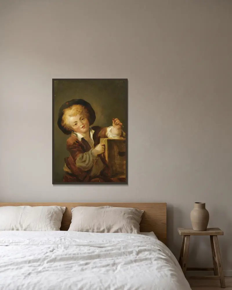 Liten pojke med nyfikenhet av Jean-Honoré Fragonard inramad på en vägg