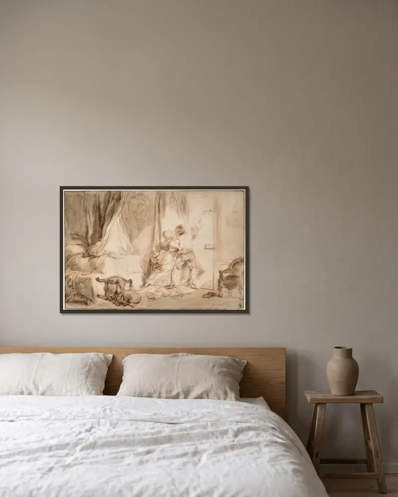 Závora – Nr. 1, Jean-Honoré Fragonard v rámu na stěně