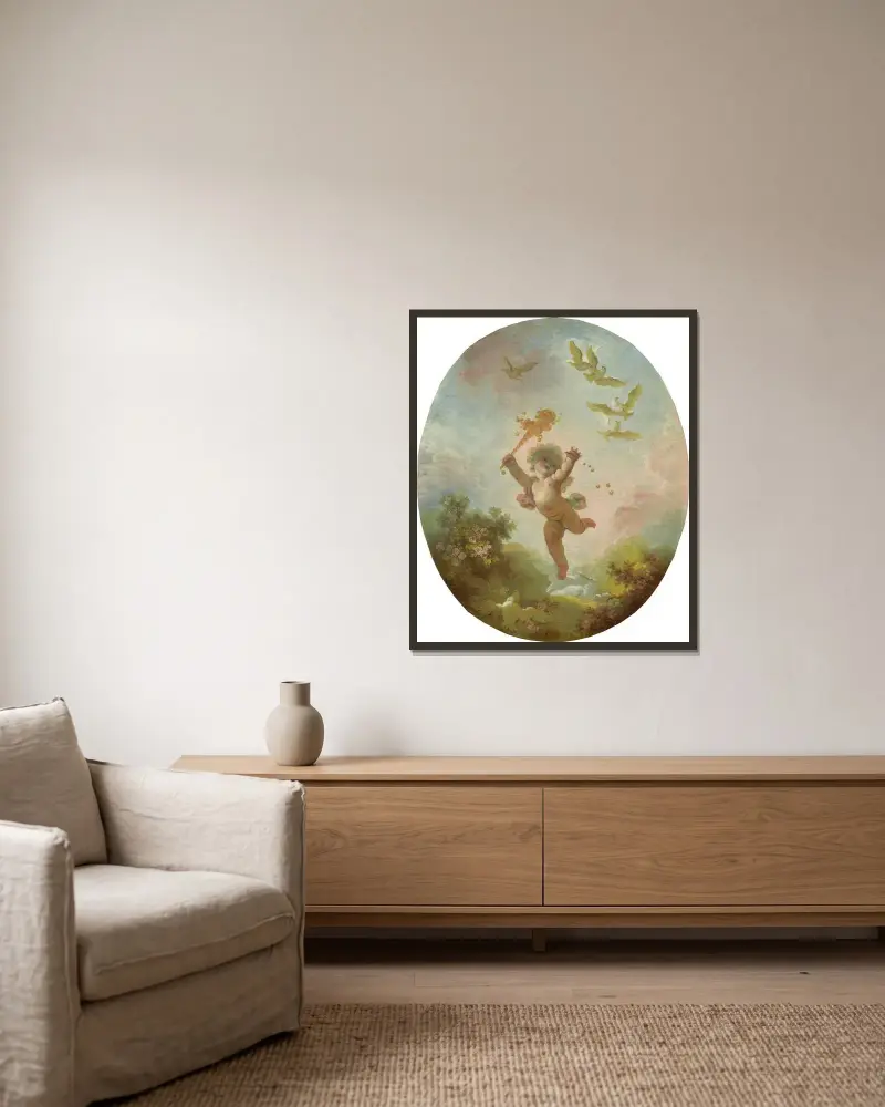 Kärleken som dårskap av Jean-Honoré Fragonard inramad på en vägg