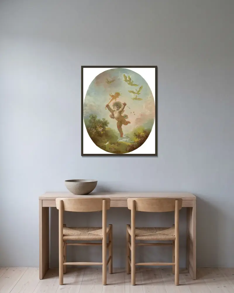 Kärleken som dårskap av Jean-Honoré Fragonard inramad på en vägg