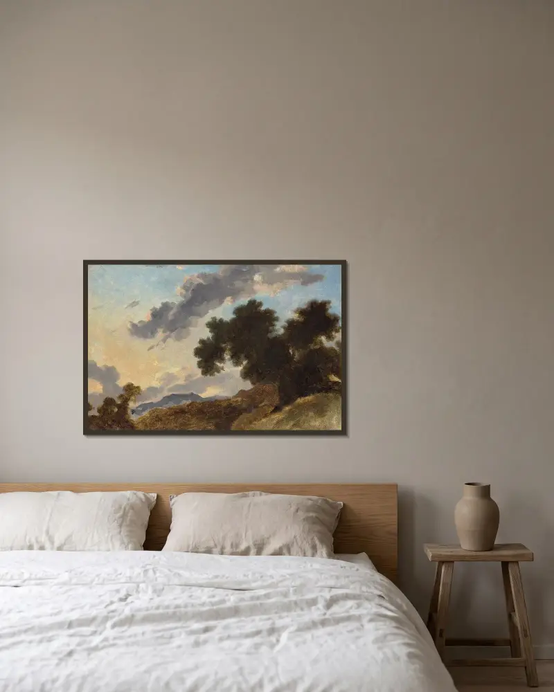 Mountain Landscape at Sunset av Jean-Honoré Fragonard inramad på en vägg
