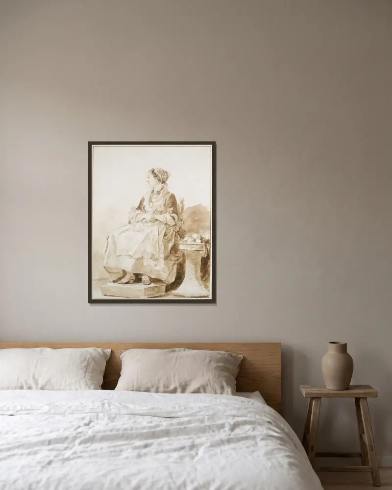 Neapolitansk kvinna, sittande utomhus av Jean-Honoré Fragonard inramad på en vägg