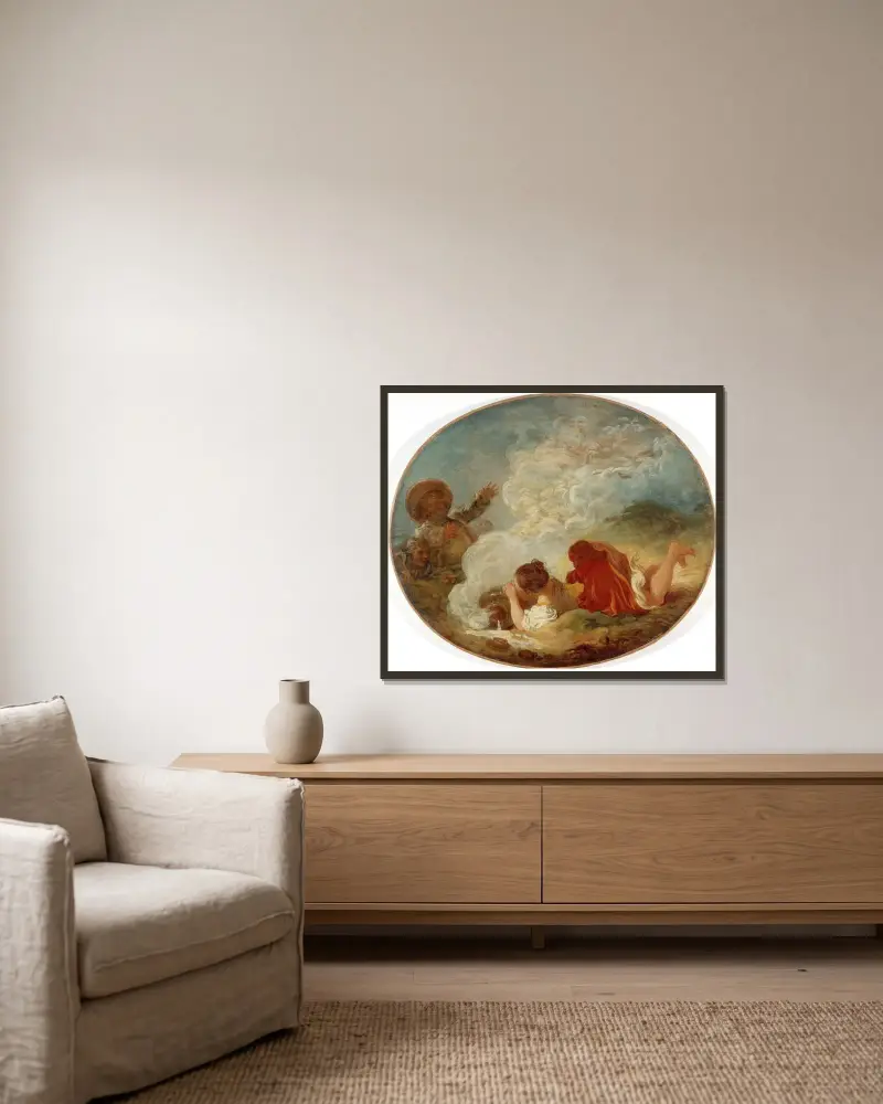 Perrette a hrnec mléka, Jean-Honoré Fragonard v rámu na stěně