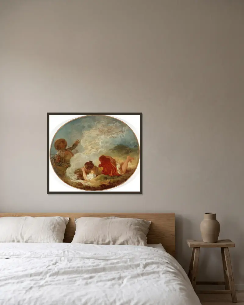 Perrette a hrnec mléka, Jean-Honoré Fragonard v rámu na stěně