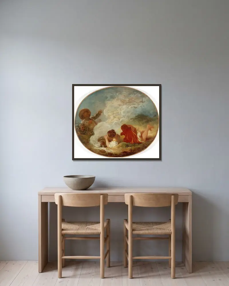 Perrette a hrnec mléka, Jean-Honoré Fragonard v rámu na stěně