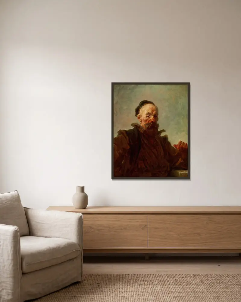 Bildnis eines Mannes im Kostüm von Jean-Honoré Fragonard gerahmt an einer Wand