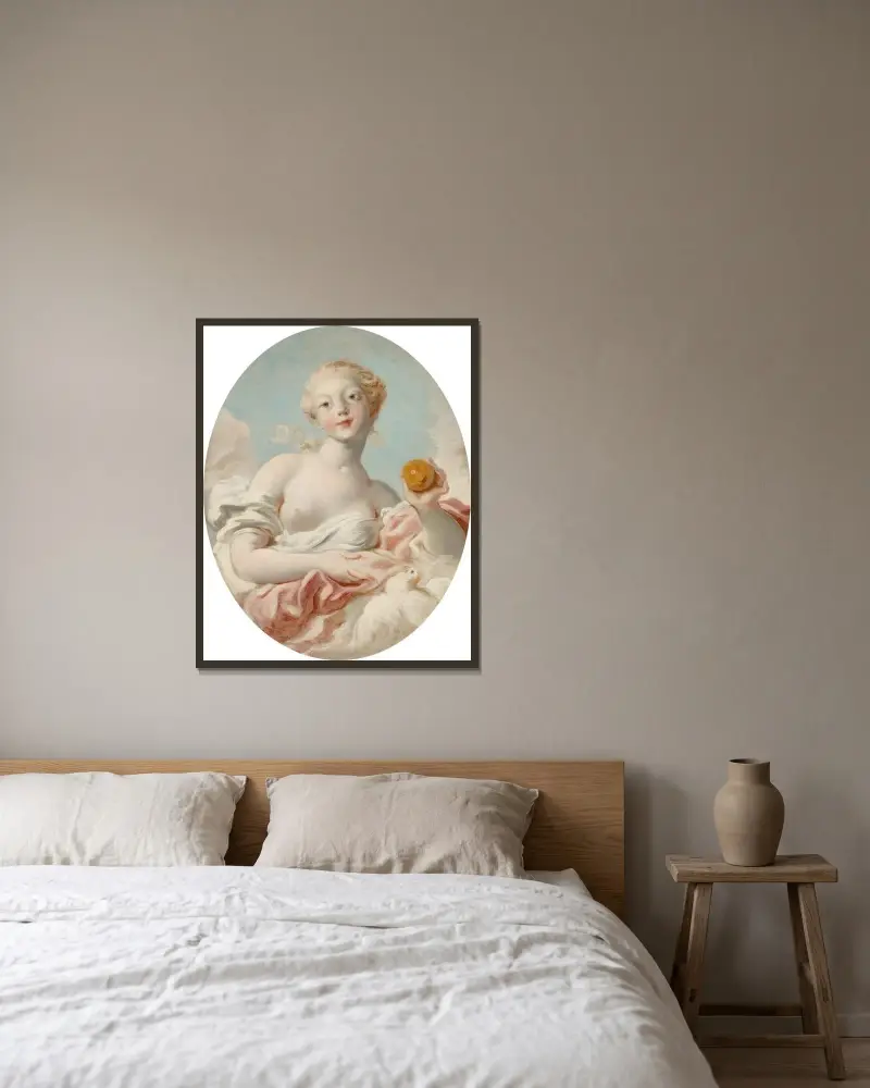 Porträtt som sägs föreställa mademoiselle Marie-Catherine Colombe som Venus av Jean-Honoré Fragonard inramad på en vägg