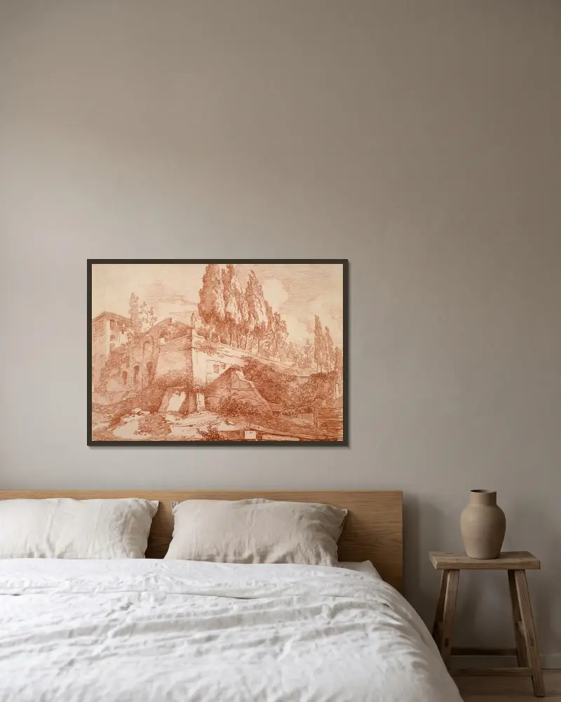 Ruiner av ett kejserligt palats, Rom av Jean-Honoré Fragonard inramad på en vägg