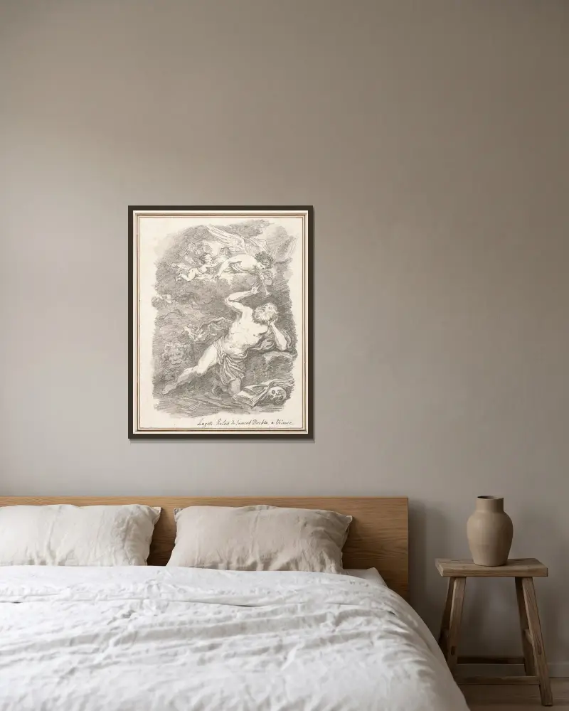 Saint Jerome in the desert av Jean-Honoré Fragonard inramad på en vägg