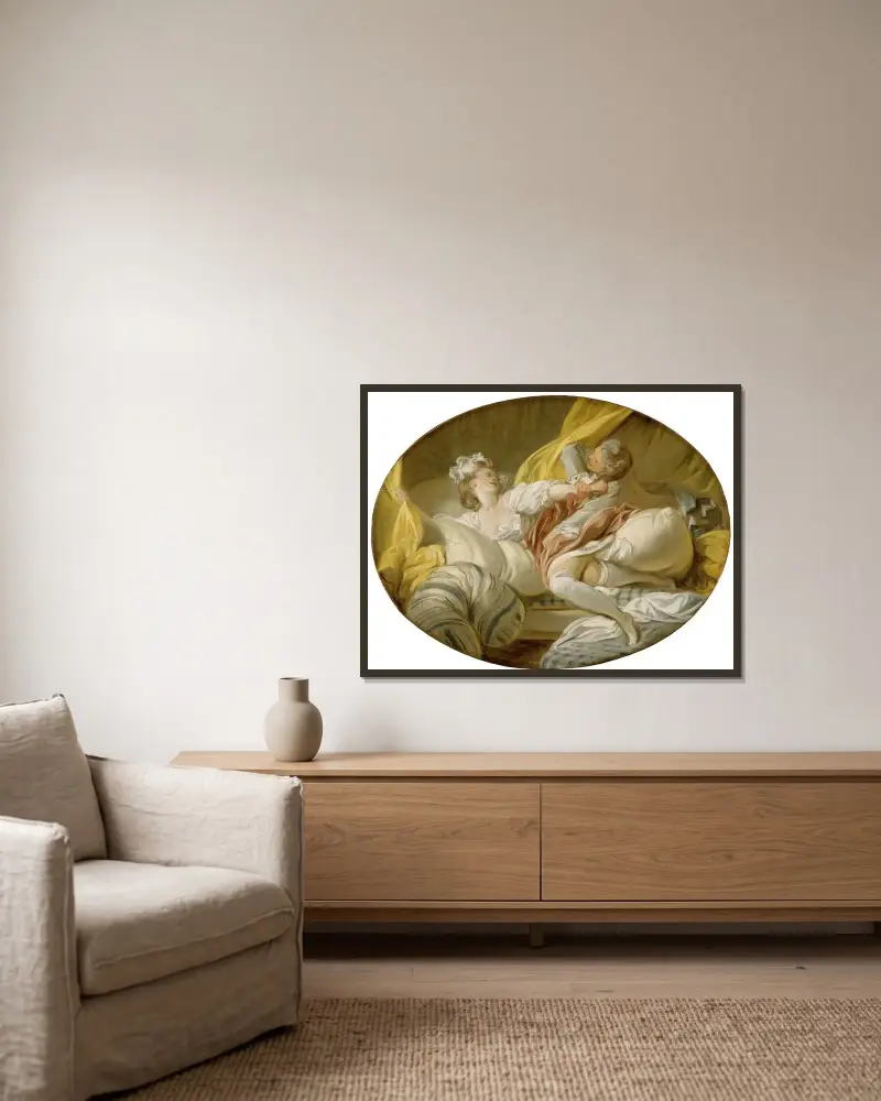 Die schöne Dienerin von Jean-Honoré Fragonard gerahmt an einer Wand