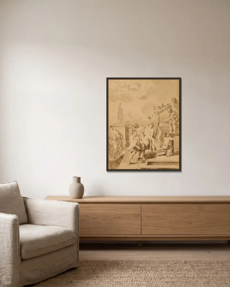 Sankt Andreas gravplats av Jean-Honoré Fragonard inramad på en vägg