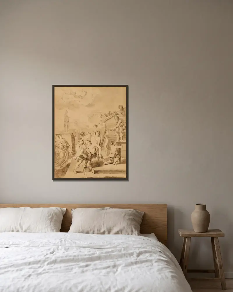 Sankt Andreas gravplats av Jean-Honoré Fragonard inramad på en vägg