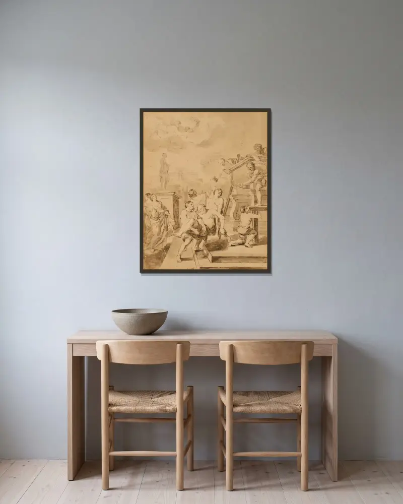 Sankt Andreas gravplats av Jean-Honoré Fragonard inramad på en vägg