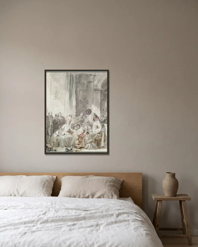 Der Wettkampf von Jean-Honoré Fragonard gerahmt an einer Wand