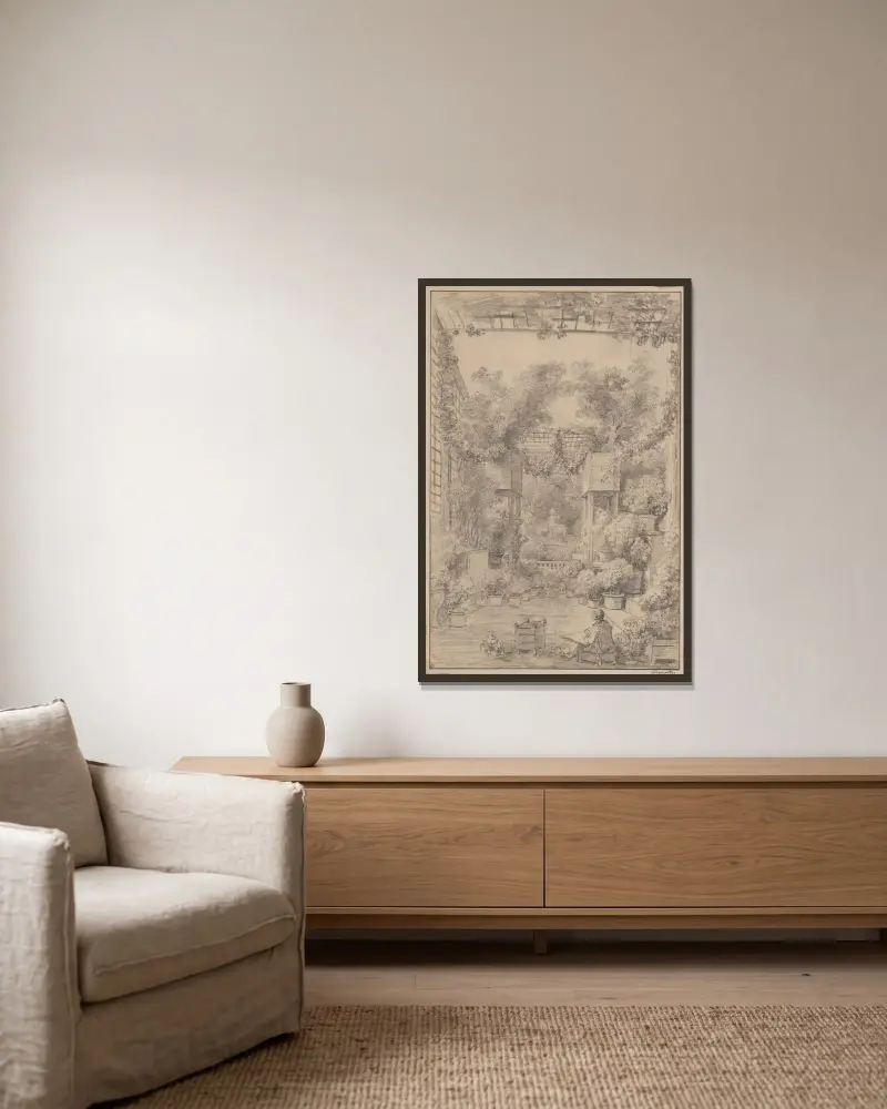 The Draftsman av Jean-Honoré Fragonard inramad på en vägg