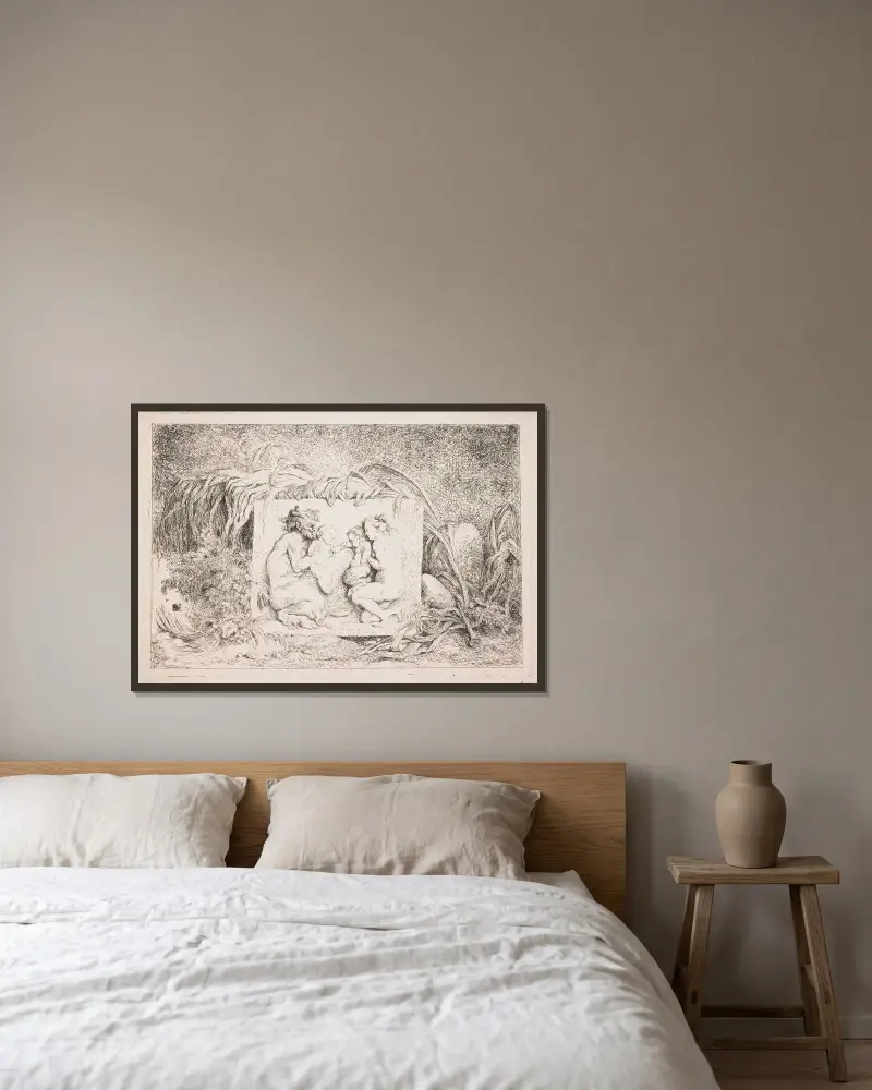 Satyrfamiljen av Jean-Honoré Fragonard inramad på en vägg