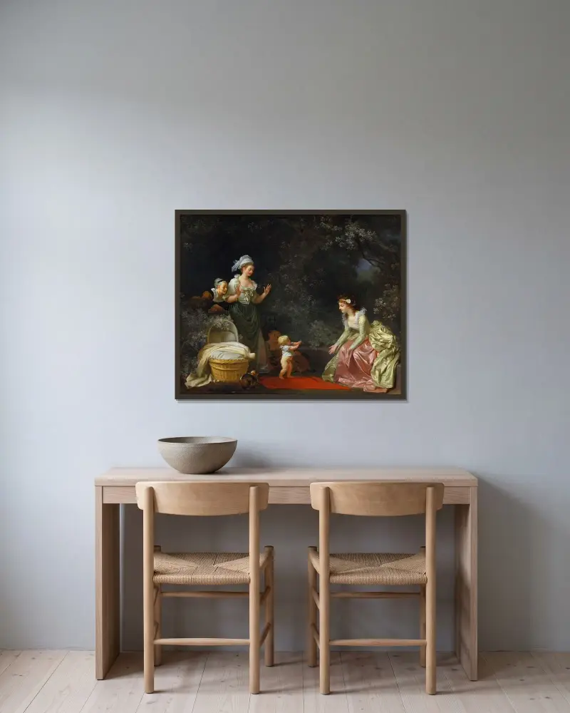 Die ersten Schritte von Jean-Honoré Fragonard gerahmt an einer Wand