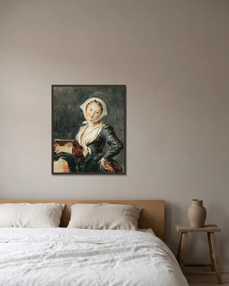 Flickan med murmeldjuret av Jean-Honoré Fragonard inramad på en vägg