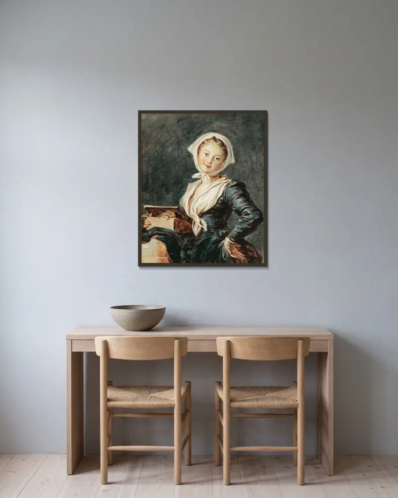Flickan med murmeldjuret av Jean-Honoré Fragonard inramad på en vägg