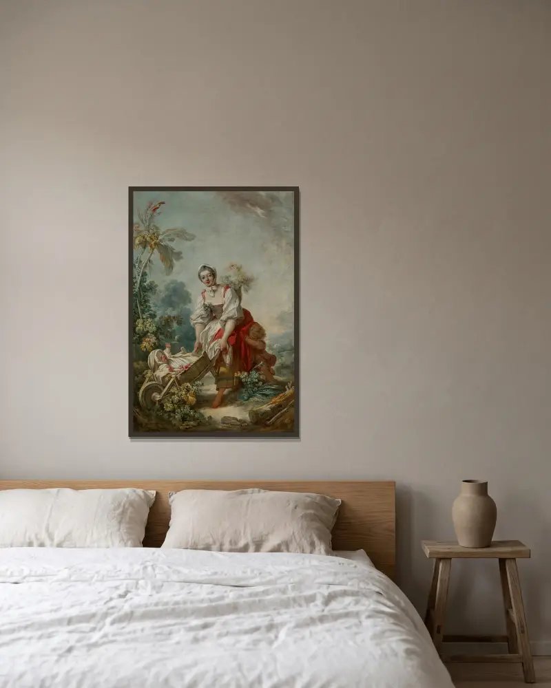 Moderskapets glädje av Jean-Honoré Fragonard inramad på en vägg