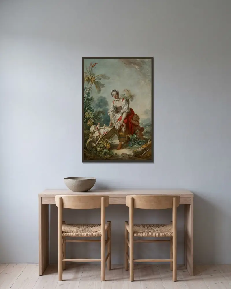 Moderskapets glädje av Jean-Honoré Fragonard inramad på en vägg