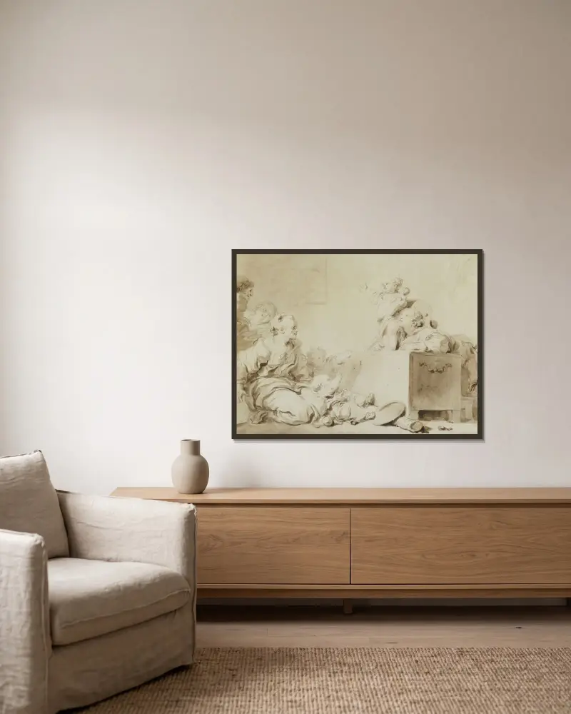 Der kleine Prediger von Jean-Honoré Fragonard gerahmt an einer Wand