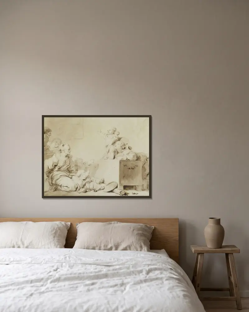 Der kleine Prediger von Jean-Honoré Fragonard gerahmt an einer Wand