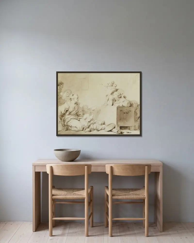 Der kleine Prediger von Jean-Honoré Fragonard gerahmt an einer Wand