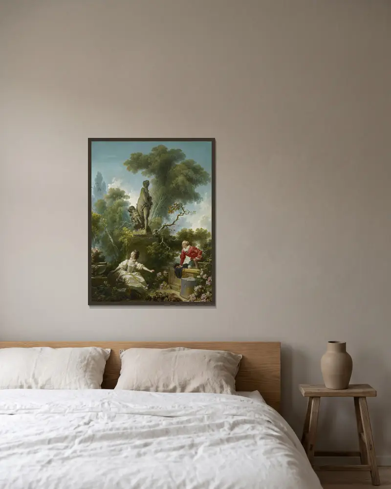 Kärlekens gång: Mötet av Jean-Honoré Fragonard inramad på en vägg