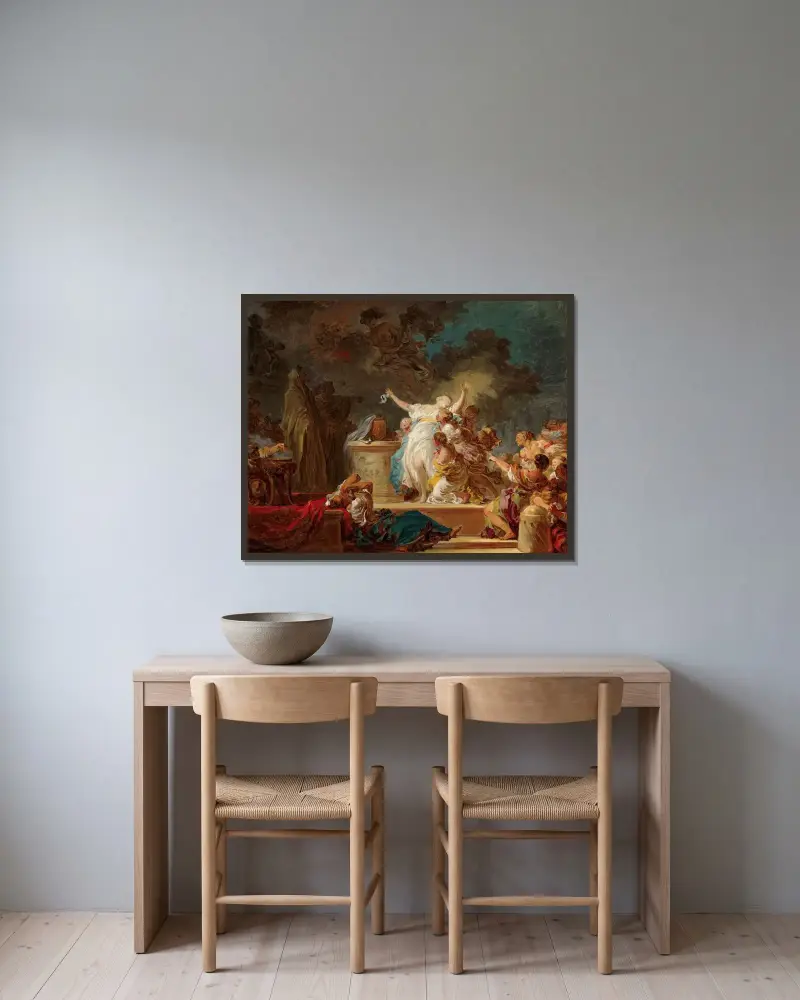 Offret till Minotauren av Jean-Honoré Fragonard inramad på en vägg