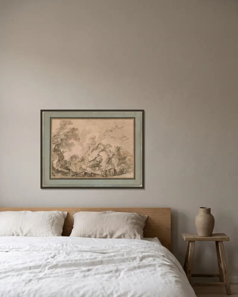 Den plötsliga vindilen av Jean-Honoré Fragonard inramad på en vägg