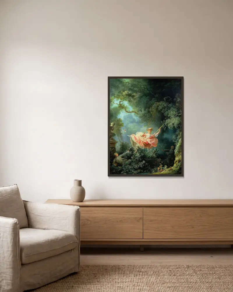 Gungan, 1767 av Jean-Honoré Fragonard inramad på en vägg
