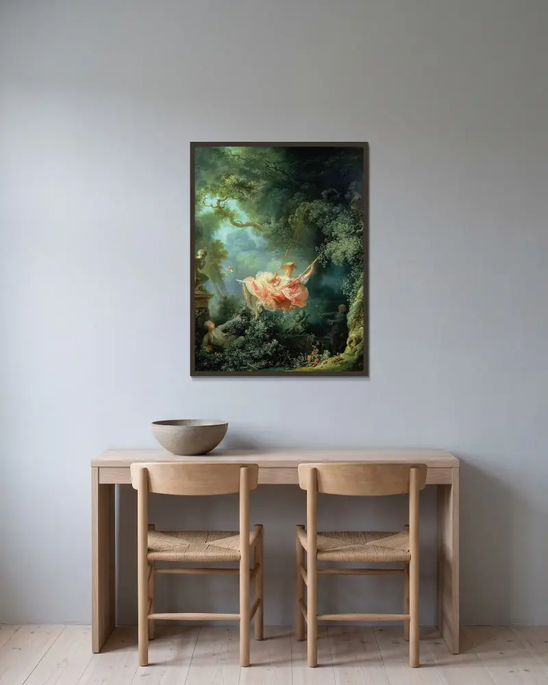 Gungan, 1767 av Jean-Honoré Fragonard inramad på en vägg