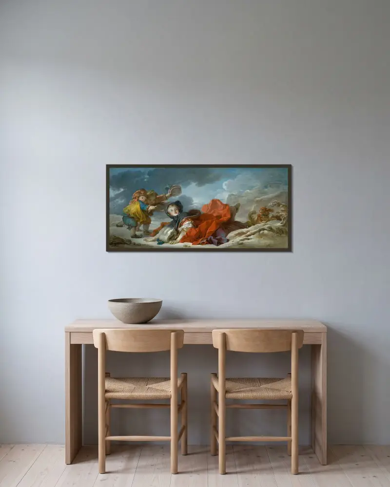 Winter von Jean-Honoré Fragonard gerahmt an einer Wand