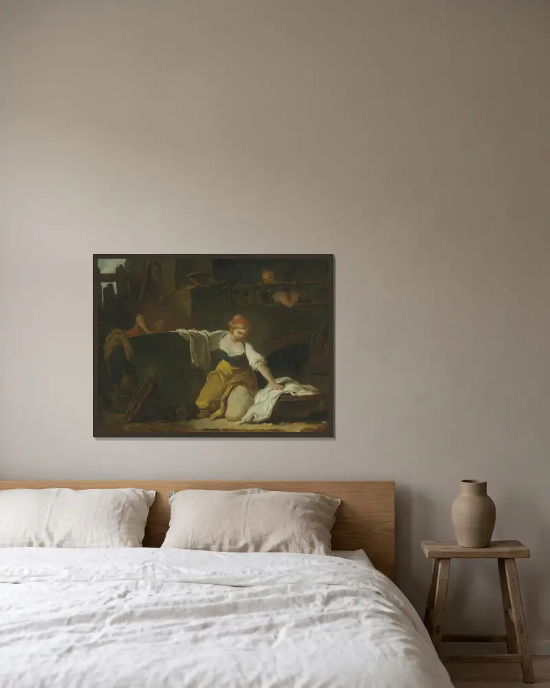 Junge Wäscherinnen – Nr. 2 von Jean-Honoré Fragonard gerahmt an einer Wand