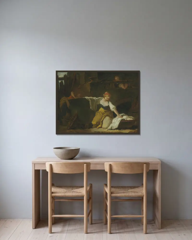 Junge Wäscherinnen – Nr. 2 von Jean-Honoré Fragonard gerahmt an einer Wand