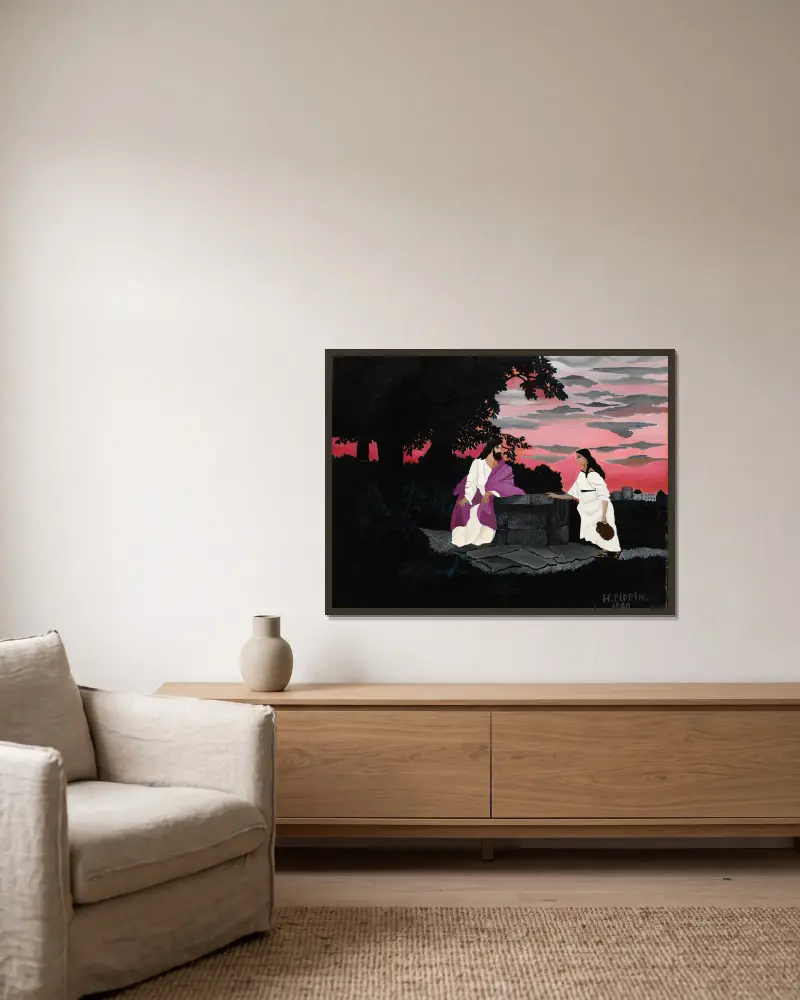 Kristus och kvinnan från Samaria av Horace Pippin inramad på en vägg